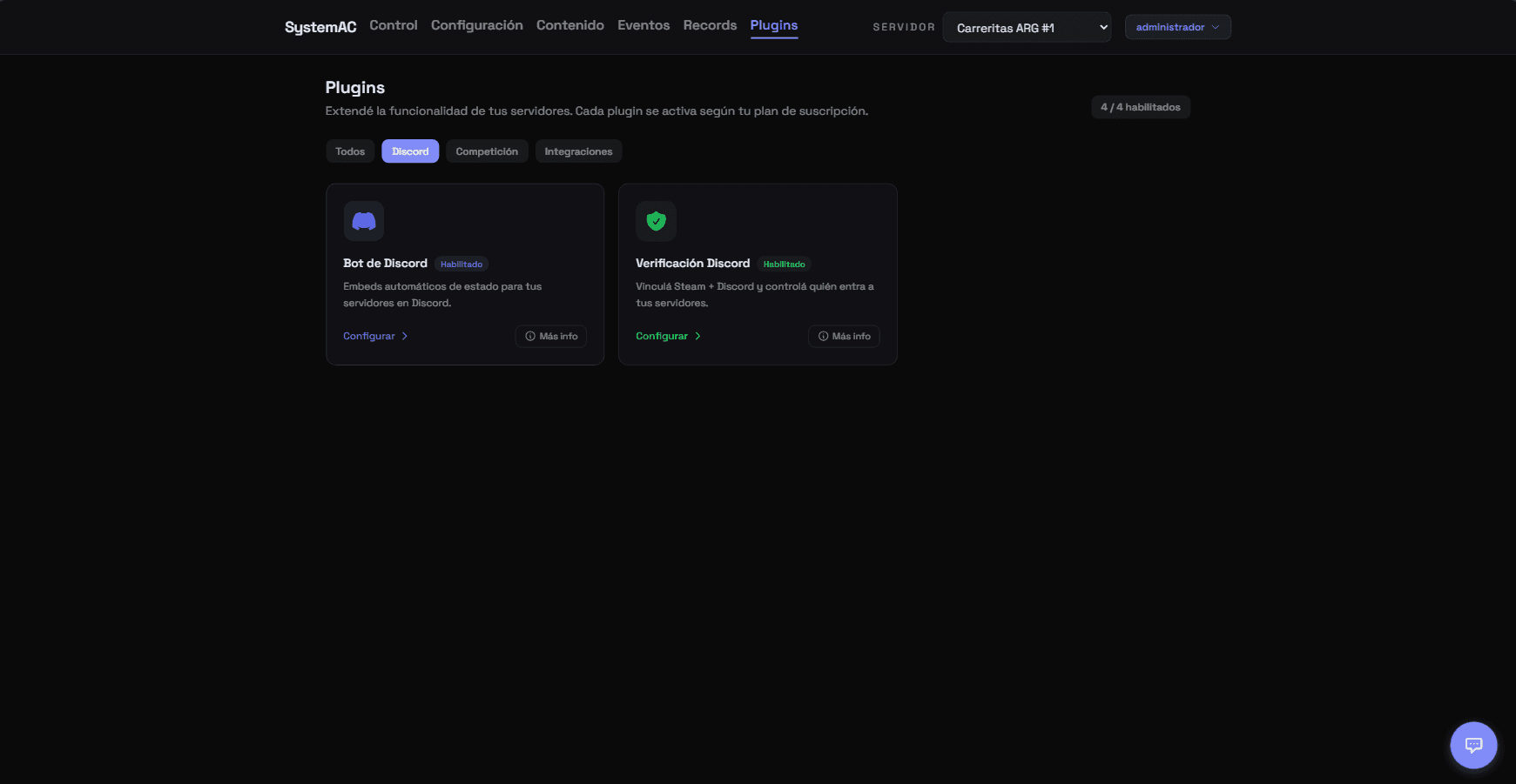 Plugins por plan